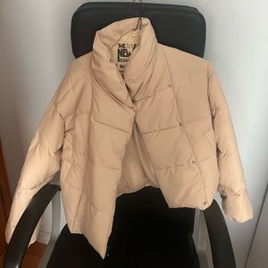 Beige puffer cropped jacket in size S from ASOS.